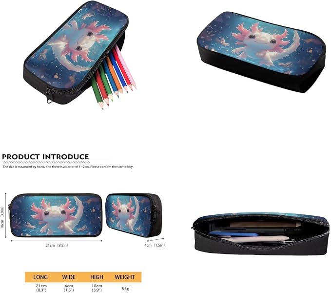 Cute Axolotl Backpack for Girls Kids Backpack with Lunch Box Water Bottle Carrier with Strap and Big Pencil Case 4PCS Set Bookbag with Front Pocket for School 17" Sturdy Elementary School Bag - Image 5