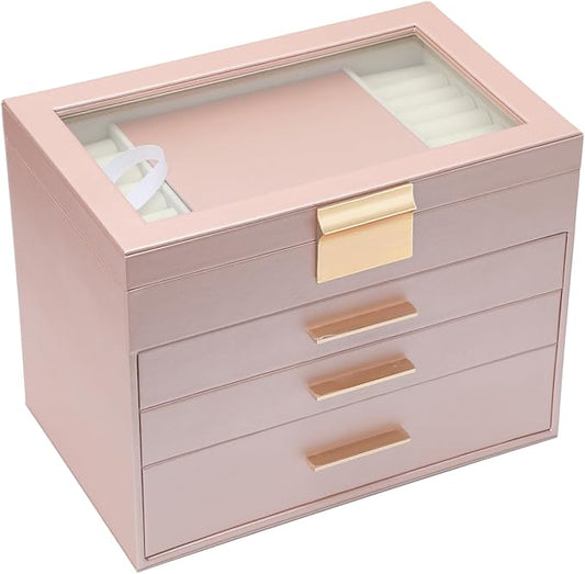 BOOVO Jewelry Boxes for Women, White and Black 6 Layer Large Jewelry Box for Necklace, Bracelet, Earrings, Rings Storage, Jewelry holder Organizer for Girls Gift (Rose gold, 4 layer) by BOOVO