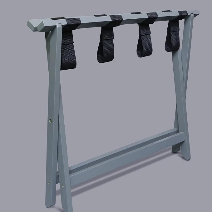 Casual Home Extra Wide Foldable Solid Wood Fully-Assembled Luggage Rack Slate Gray - Image 8
