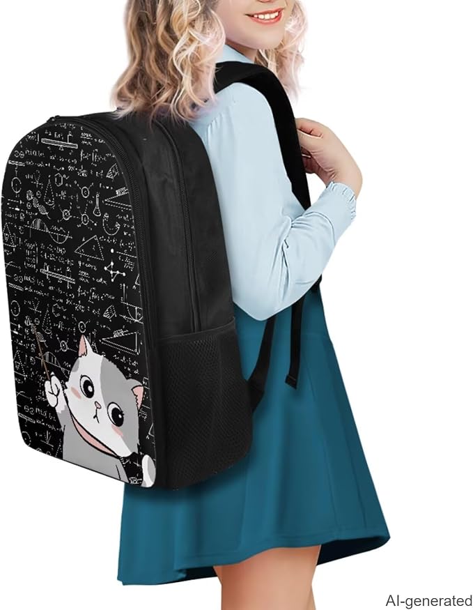 Cat Backpack for School Girls Backpack with Lunch Box Water Bottle Carrier with Strap and Kawaii Pencil Case 4 in 1 Cute Bookbag with Compartments 17 inch Large Elementary School Bag for Kids - Image 2