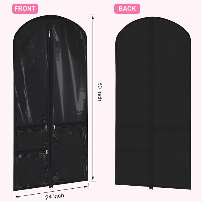 6 Pcs 24'' x 50'' Clear PVC Garment Bag Dance Costume Competition Bag with Rack Zippers Pockets Hanging Garment Covers Costume Organizer Costume Carrier for Adults Kids(Translucent Black) - Image 2