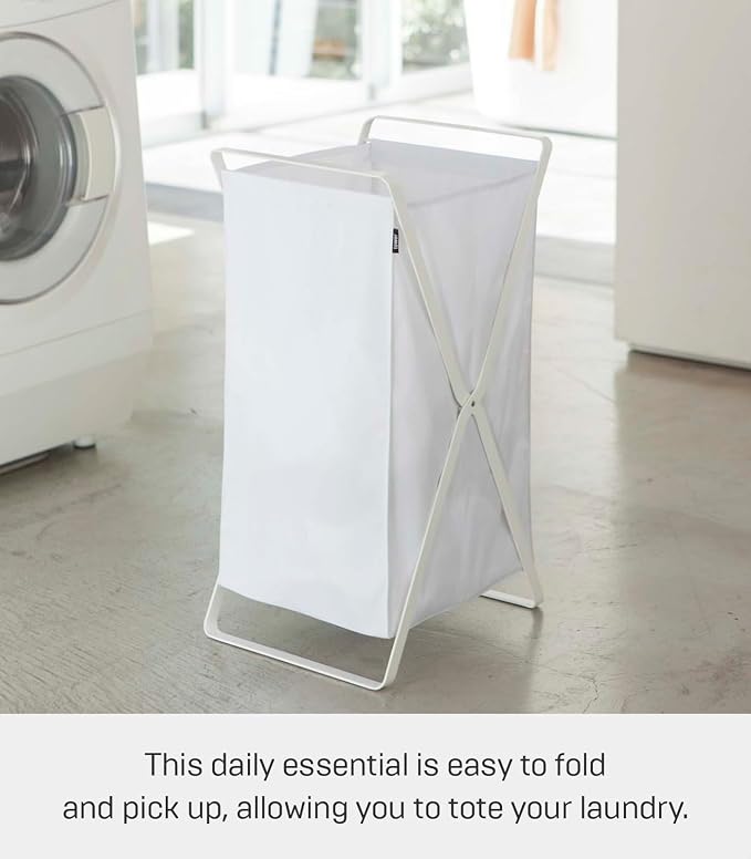 Yamazaki Home Laundry Basket - Foldable Storage Hamper Organizer Steel One Size White - Image 3