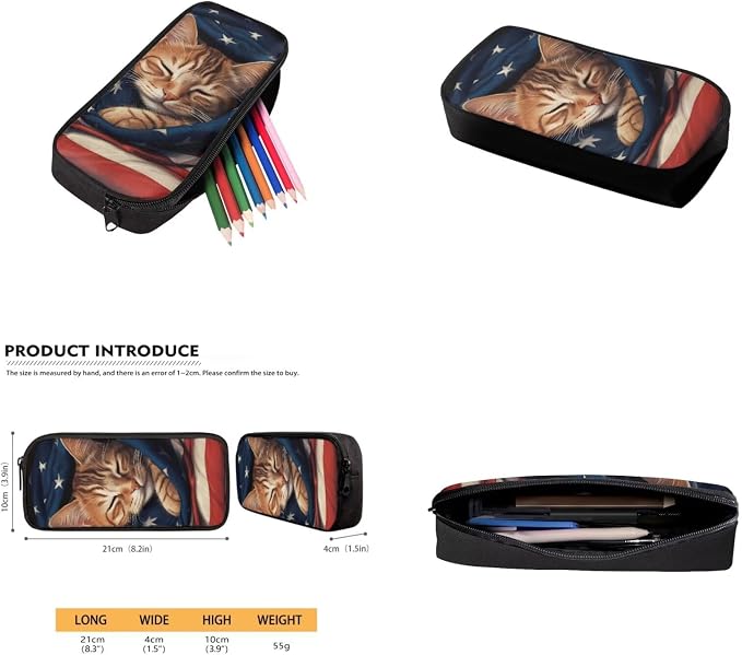 American Flag Cat Backpack for Girls Boys Backpack with Lunch Box Water Bottle Holder and Soft Pencil Pouch 4PCS Set Cute Bookbag with Front Pocket for School 17 inch Large School Bag for Kids - Image 5