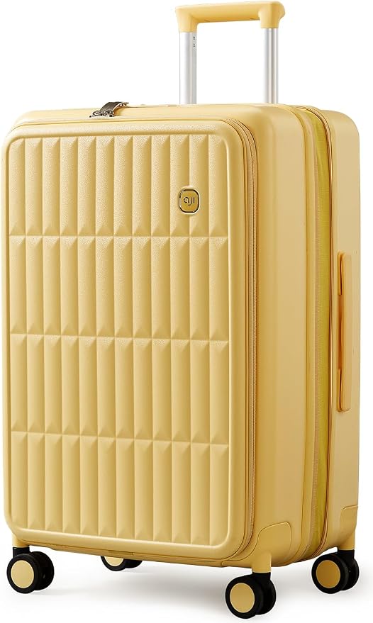 Expandable Top Open 24 Inch Checked Luggage with Spinner Wheels, Large Suitcase with TSA Lock, Hardside Travel Luggage Suitcases for Men Women, for 14+Days Travel, Cheese Yellow by AJIVALUESTYLISHQUALITY
