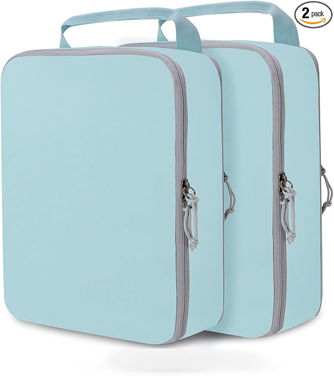Large Compression Packing Cubes for Travel, 2 Set Compression Bags Travel Cubes for Packing Suitcase Luggage Organizer, Blue by CALACH