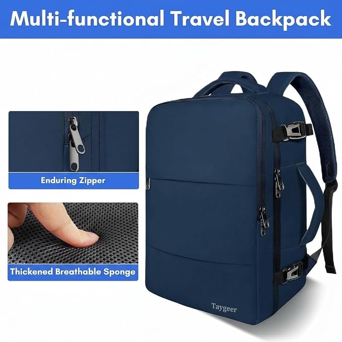 Taygeer Carry On Backpack, 35L Travel Backpack for Women Airline Approved | Laptop Bag with Water Bottle Pocket & Shoe Pouch, Personal Item Mochila for College Business Trip Weekender, Dark Blue - Image 6