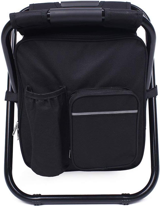 Folding 3 in 1 Camping Chair Stool Backpack with Cooler Insulated Picnic Bag, Hiking Camouflage Seat Table Bag Camping Gear for Outdoor Indoor Fishing Travel Beach BBQ (Black) - Image 5