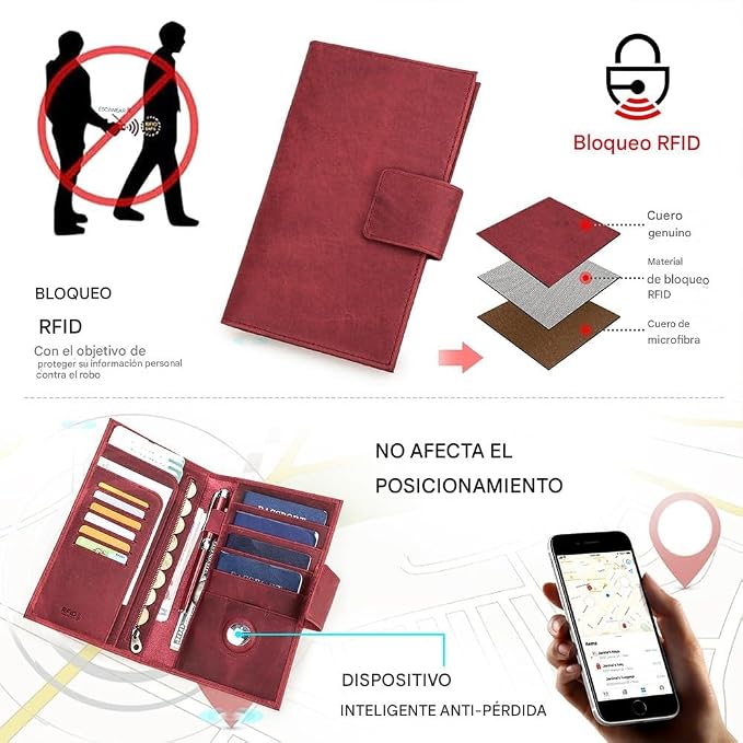 CONTACTS Full Grain Leather RFID Blocking Family Passport Holder for 4 Passport Wallet Compatible with Airtag Travel Passport Cover with 4 Passport Slot, 6 Card Slot (Red) - Image 3