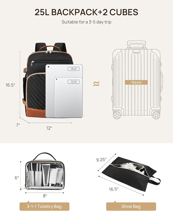 Telena Travel Backpack for Women, 15.6 inch Laptop Backpack TSA Carry on Backpack Personal Item Size Flight Approved Travel Bag Daypack with Multi-Pockets for Work, Travel, Business, Black-Brown - Image 4