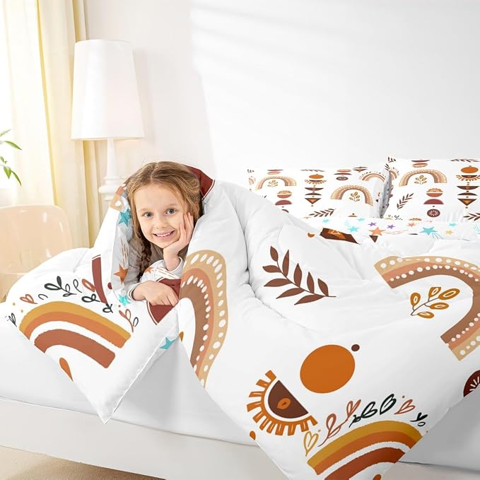 Erosebridal Rainbow Comforter Set, Flower Branches Quilt Queen Size for Kids Girls Child Teens Women, Cartoon Style Floral Duvet Insert Bohemian Iridescent Bedding Set 3 Pieces with 2 Pillow Cases - Image 6