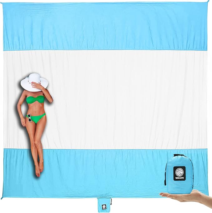 WEKAPO Beach Blanket Sandproof Waterproof, Extra Large Beach Mat, Oversized & Compact Sand Free, Quick Drying Beach Essentials for Vacation, Cruise, Picnic & Camping with Stakes by Wekapo