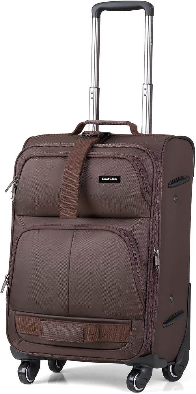 Hanke 20 Inch Softside Expandable Carry On Luggage with Spinner Wheels, Rolling Suitcase Travel Luggage with TSA Approved Luggage,Coffee by Hanke