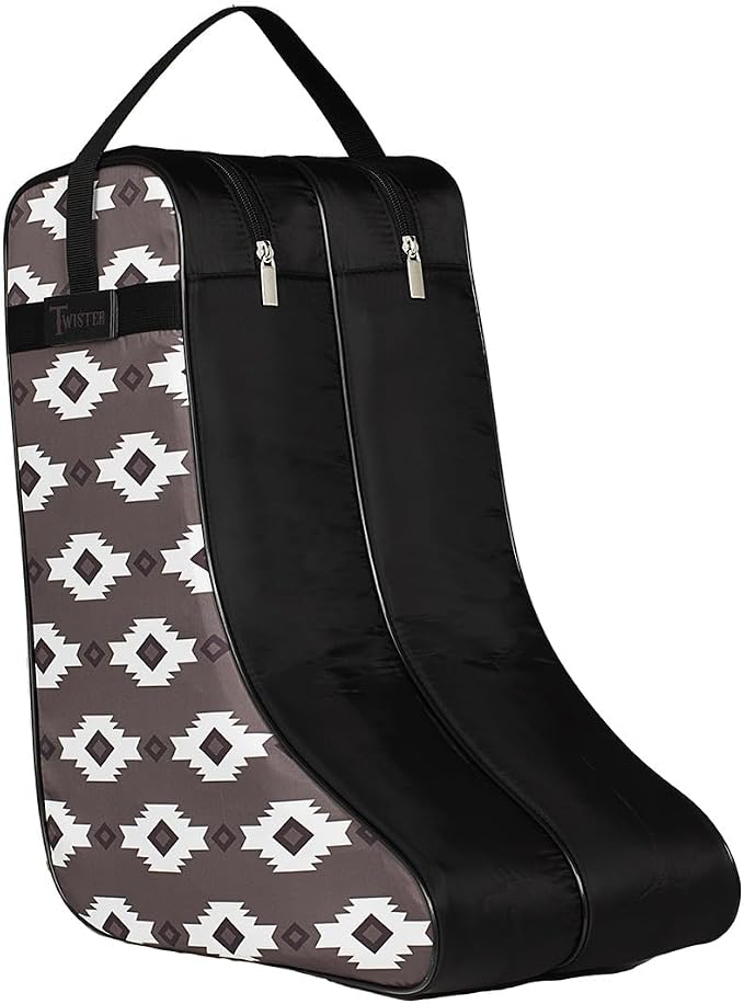 M&F Western Products TWISTER Boot Bag, Black with Grey and White Southwestern Pattern, Nylon Handles and Gussets by MFWestern