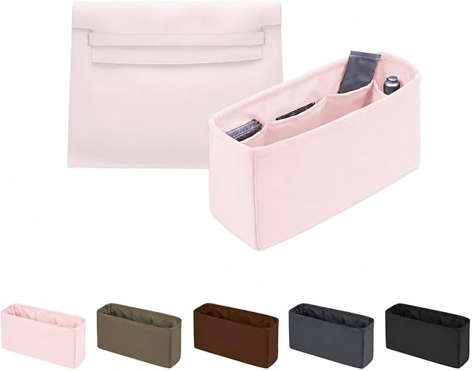 Women's Purse Organizer Insert - Satin & Lightweight Fabric with Inside Pockets, Portable for Commute, Travel, Shopping, and Evening, Multicolor Options, Fits for Kelly Danse(Pink,Danse 22) by KINGSINBAG