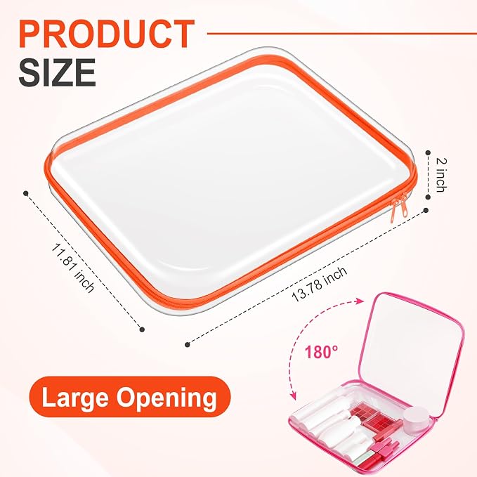 Hoolerry 4 Pcs Hard Clear Zipper Case Makeup Bags Plastic Zipper Pouch Transparent Storage Box Containers for Cosmetics, Snacks, Building Blocks, Puzzles(Clear,13.8 x 11.8 x 2 in,Fluorescent) - Image 2