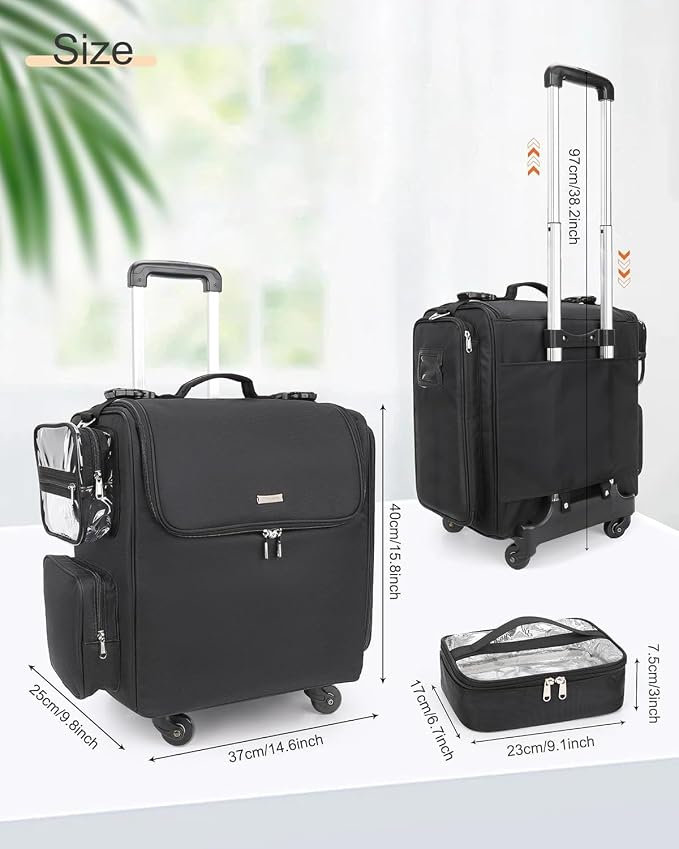 Relavel Rolling Makeup Train Case, Professional Hairstylist Traveling Bag with 4 Wheels & 2 Pouches, Adjustable Dividers, Heat Insulation Full Layer, Portable Cosmetics Storage Organizer Suitcase - Image 7