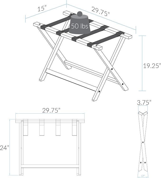 Casual Home Heavy Duty 30" Extra-Wide Luggage Rack, solid wood - Image 7