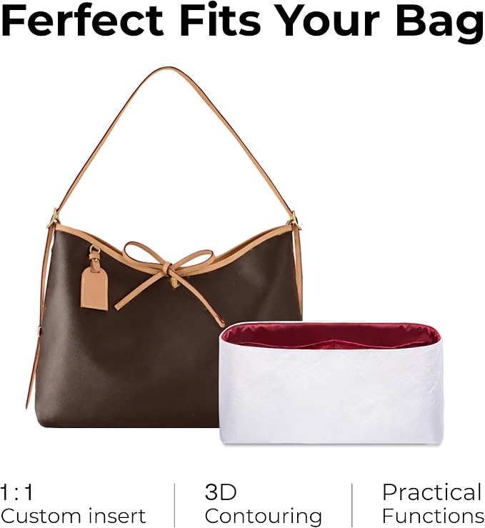 Purse Organizer Insert for LV Carryall MM Handbag, Custom Fit Inside Premium Bordeaux Red Lightweight Water Resistant Tote Bag Insert with Cup Holder Accessories - Image 3