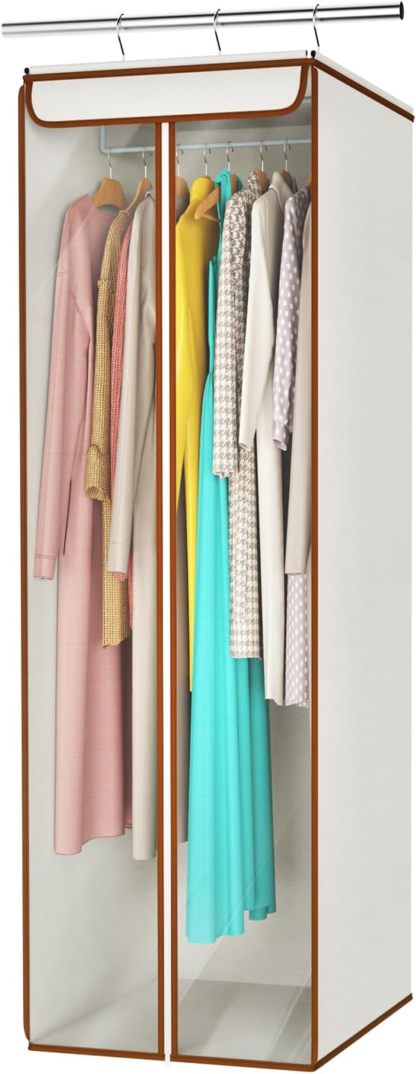 Univivi Garment Bags for Hanging Clothes, Large Clothes Storage Bags Closet Organizer with Clear Window, Premium Hanging Garment Storage Bag for Suits, Coats, Dresses, 54" (Beige) by Univivi
