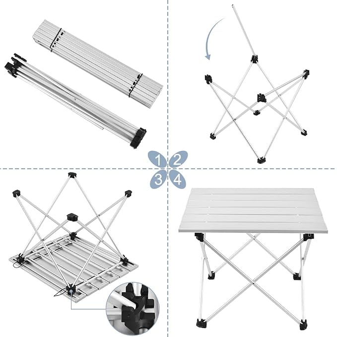 Grope Small Folding Camping Table with Aluminum Table Top, Beach Table for Sand with Carrying Bag,Prefect for Outdoor, Picnic, BBQ, Cooking, Festival (Silver-M) - Image 5