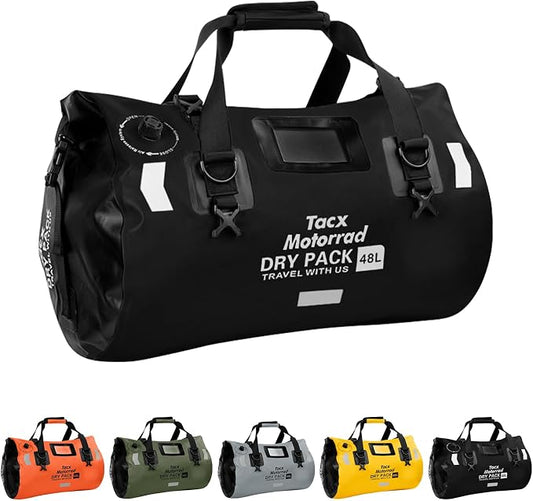 Waterproof Duffel Bag, Roll-top Dry Bag Tail Bag with Large Storage Space, Waterproof Luggage Duffle Bags with Quick-fixed Straps for Camping, Rafting,Kayaking, Traveling, 48L-Black by TACXMOTORRAD
