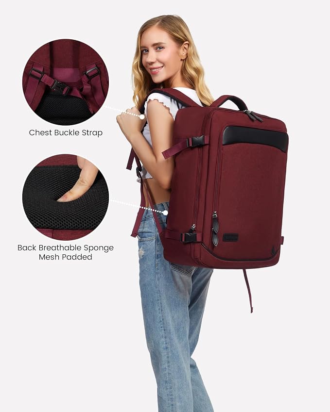 LOVEVOOK Carry on Backpack, 45L Large Travel Backpack for Women Men Airline Approved, Expandable Large Suitcase Backpacks With 4 Packing Cubes, Aer Travel Pack 3, Water Resistant Weekender Bag - Image 4