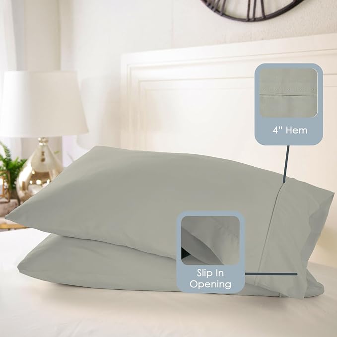 Pizuna Pure 100% Luxury Cotton King Size Pillow Case Silver, 1000 Thread Count 100% Long Staple Cotton Sateen Pillowcase, Pillow Covers with Stylish 4" Hem (Combed Cotton King Pillowcase) - Image 3