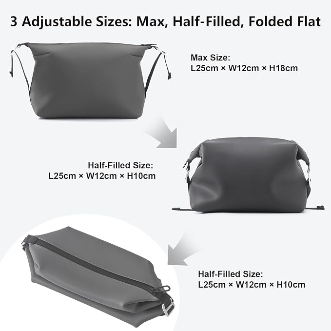 Vomgomfom 6L 13 Inch Silicone Toiletry Bag, Waterproof Leakproof Travel Cosmetic Organizer, Adjustable G-Buckle Compression Dopp Kit, Foldable Makeup Bag for Women & Men (Grey, 13" 6L) - Image 4