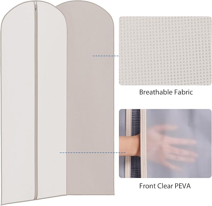 Zilink 65'' Dress Bags for Gowns Long Clear Garment Bags for Hanging Clothes Foldable Dress Covers Garment Bag for Closet Storage and Travel - Beige, 3 Pack - Image 5