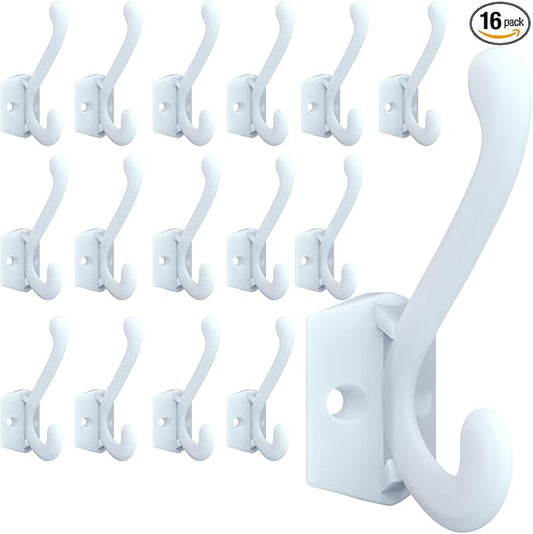 CBWLWJ 16 Pack Heavy Duty Metal Wall Hooks for Hanging, Wall Mounted Coat Hooks for Living Room, Bathroom, Kitchen – Hang Coat, Bag, Scarf, Towel, Hat, Key, Cup (White) by CBWLWJ