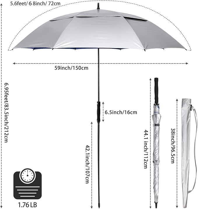 G4Free UV Golf Beach Umbrella 68”Auto Open Extra Large Sun Shade Umbrellas | Vented Windproof, Double Canopy, Oversize UPF 50+ UV Protection Sun Shade umbrella, Auto-Open, patio/fishing/golf umbrella - Image 4
