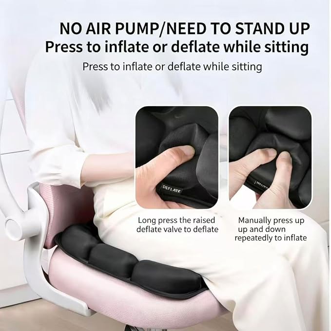 Sondor Travel Cushion, Upgraded Ergonomic 3D Airbags for Long Sitting | Inflatable pad for Airplane, Car, Office & Wheelchair; Built-in press valve, multi-chamber boosts airflow & eases hip strain - Image 4