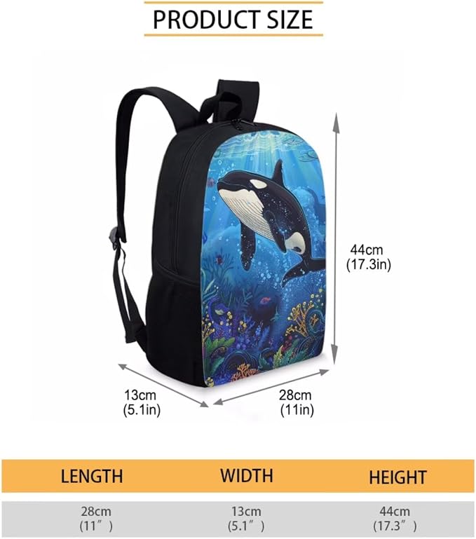 17 Inch Animal Print School Backpack And Lunch Box Set for Kids Lightweight Undersea Killer Whale Orca Backpack for Boys Girl School Bag with Insulated Lunchbox Pencil Case Student Bookbag - Image 7