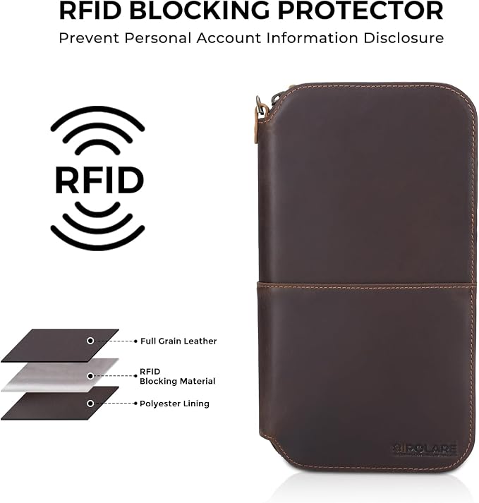 Polare Full Grain Leather Family Passport Holder Travel Wallet and Documents Organizer RFID Blocking Case Fits 6 Passports (Dark Brown with AirTag Slot) - Image 7