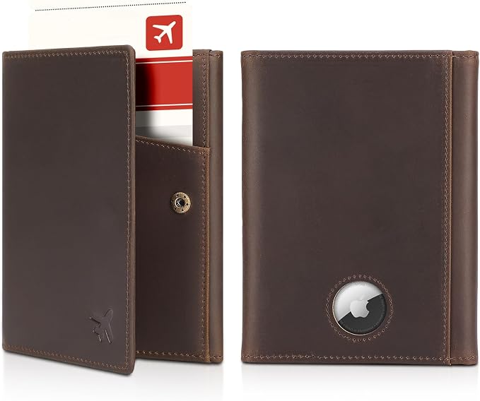 Polare Full Grain Leather Pilot Wallet Passport Holder RFID Blocking Tri-fold Travel Cover Document Organizer for Aviation Professionals (Dark Brown with AirTag Slot) by polareoriginal