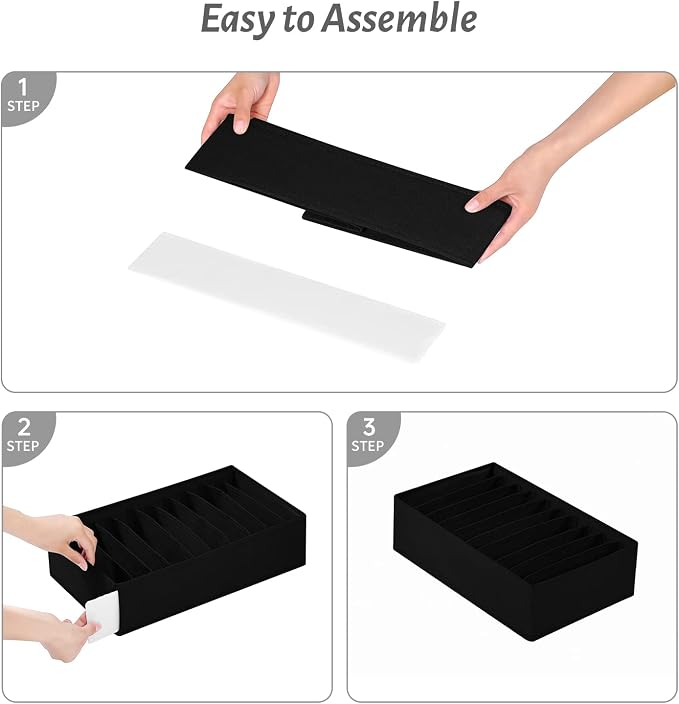 4 Packs T-shirt Drawer Organizers for Clothing,10 Grids Compartment Wardrobe Storage Box, Washable Clothes Organizer for Folded Clothes, T-shirt, Legging-Black - Image 5
