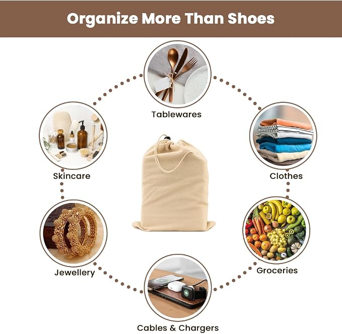 LFH Cotton Rich Shoe Storage Bags with Drawstring, Dustproof Breathable Reusable Organizer, Perfect For Travel, Dorm, Hotel, College, Gym, Easy to Carry, Machine Washable 12"x17" (Pack of 2) - Natural - Image 9