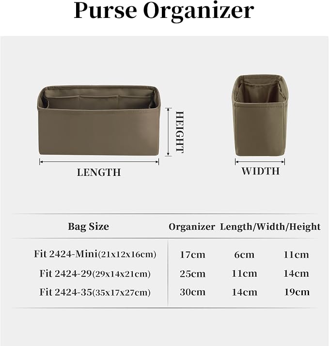 Women's Purse Organizer Insert - Satin & Lightweight Fabric with Inside Pockets, Portable for Commute, Travel, Shopping, and Evening, Multicolor Options, Fits for Kelly 24-24(Etoupe grey, 2424-29) - Image 8