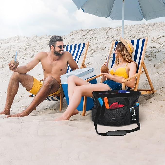 Red Suricata Mesh Beach Bag with Zipper - Extra Large Beach Tote Bag – Pool Bag | with Zipper - Image 3
