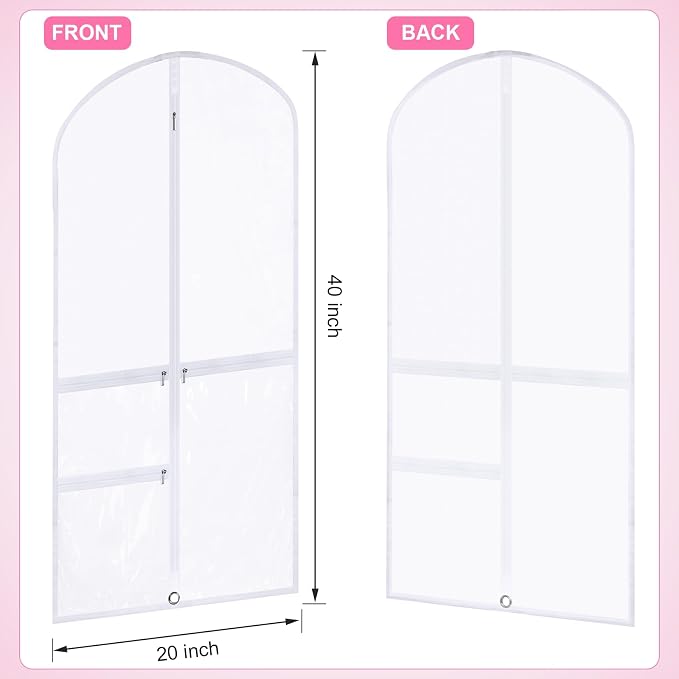 Geelin 14 Pcs Garment Bags for Dance Costumes PVC Clear with Zippers 20 x 40 Inch Garment Bag with Pockets Dance Costume Organizer Carrier for Storage Cover for Adult (White) - Image 2