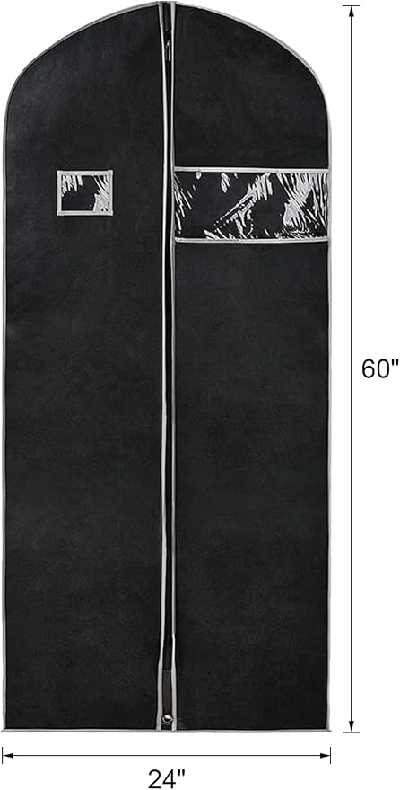Syeeiex 60'' Dress Bags for Gowns, Set of 4 Garment Bag for Hanging Clothes, Dress Garment Bag, Dustproof and Keep Closet Tidy, Perfect for Suit Evening Dresses Fur Coat Long Dress Gown(Black&Grey) - Image 2