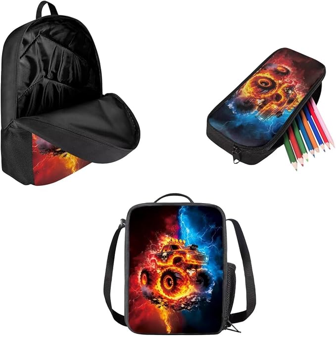 AFPANQZ Kids Backpack 3 Pieces Set Large Capacity School Bags with Heat Insulated Lunch Bags Small Pencil Bags 3 Pack - Image 2