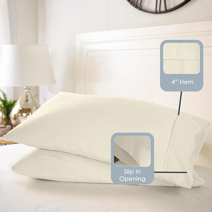 Pizuna 100% Luxury Cotton King Size Pillow Case Ivory, 1000 Thread Count 100% Long Staple Cotton Sateen Pillowcase, Pillow Covers with Stylish 4" Hem (Combed Cotton King Pillowcase Set of 2) - Image 4