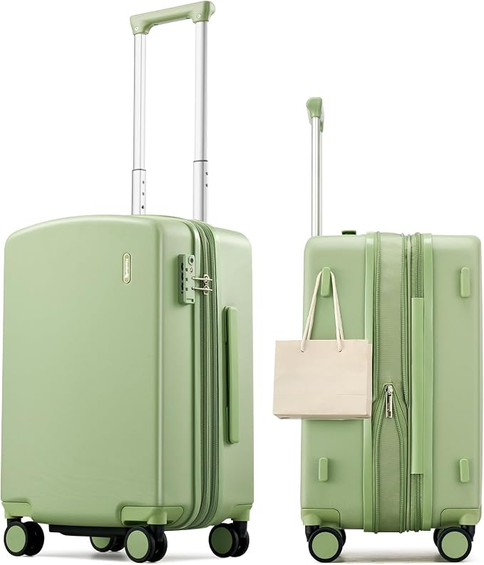 Hanke 20 Inch Expandable Carry On Luggage, 22x14x9 Airline Approved, TSA Lock Hard Shell Lightweight Suitcase for Men Women (Bamboo Green) by Hanke