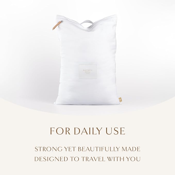 Hayden Hill Luxury Organic Cotton Travel Laundry Bags, Small & Large 2 Pack | Dirty Laundry Bag For Travel & Home, Zippered, Internal Pocket, Fits Luggage and Suitcase, Certified Carbon Neutral, White - Image 7