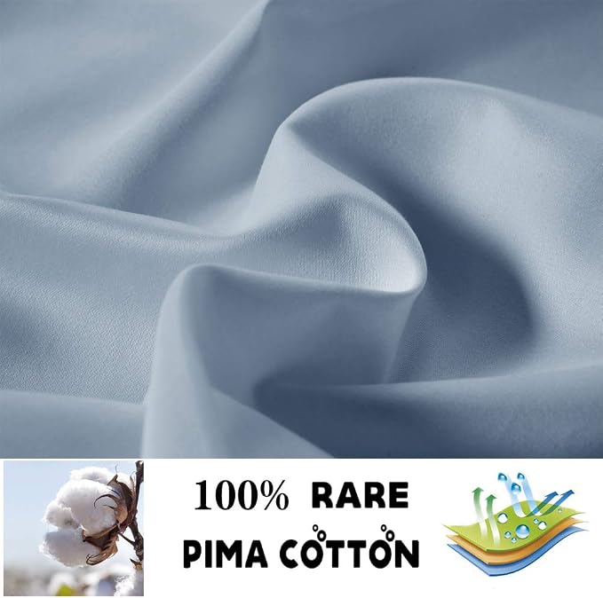 100% Supima Cotton 600 Thread Count Queen Pillowcase Set of 2, Luxury Hotel Pillow Cases,Soft & Silky Sateen Weave, Premium Quality Stardand Pillowcase 2 Pieces (Blue Grey, STD) - Image 2