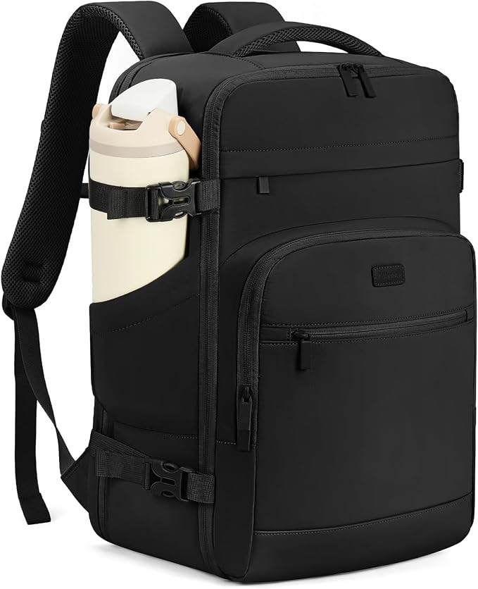 mibasies 30L Travel Backpack for Women & Men: Flight Approved Carry On Backpack, TSA Personal Item Bag with Water Bottle Pocket, Weekender Essentials Backpacks fits 15.6" Laptop - Black by mibasies