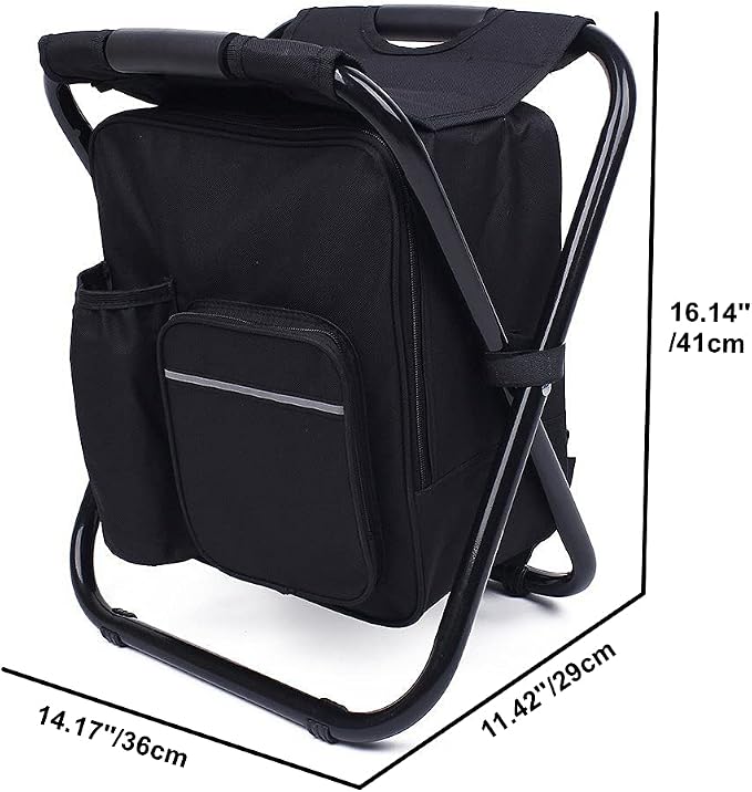 Folding 3 in 1 Camping Chair Stool Backpack with Cooler Insulated Picnic Bag, Hiking Camouflage Seat Table Bag Camping Gear for Outdoor Indoor Fishing Travel Beach BBQ (Black) - Image 3