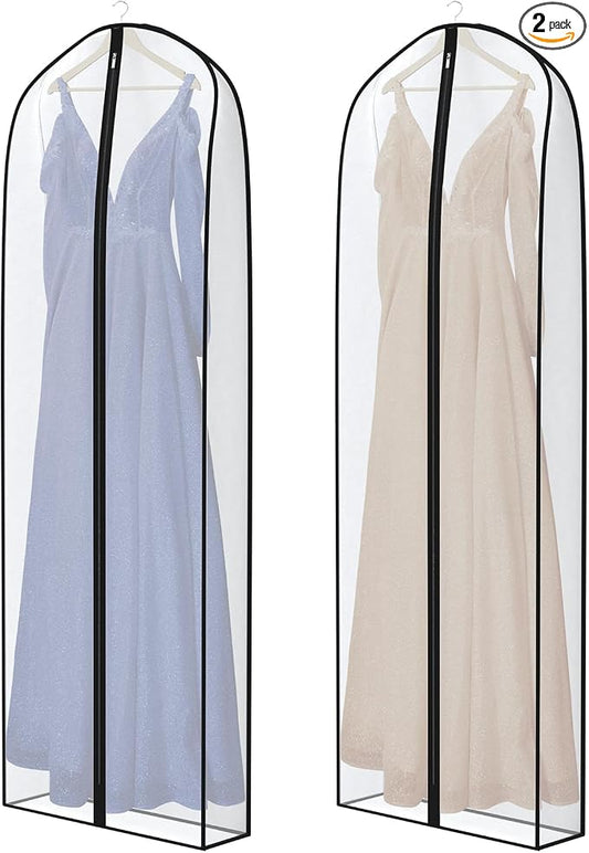 Zilink Breathable Dress Bags for Gowns Long 72” Wedding Dress Storage Bags Silky Dress Bags for Closet Storage with 7" Gussted Wrinkle Free for Long Evening Dresses Puffy Dress Storage, Set of 2 by Zilink