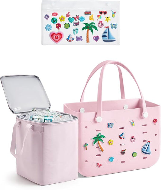 BAGSMART Beach Bag for Women, Water-resistant Rubber Tote Bag, Sandproof Vacation Essentials for Summer Swim Cruise Pool by BAGSMART